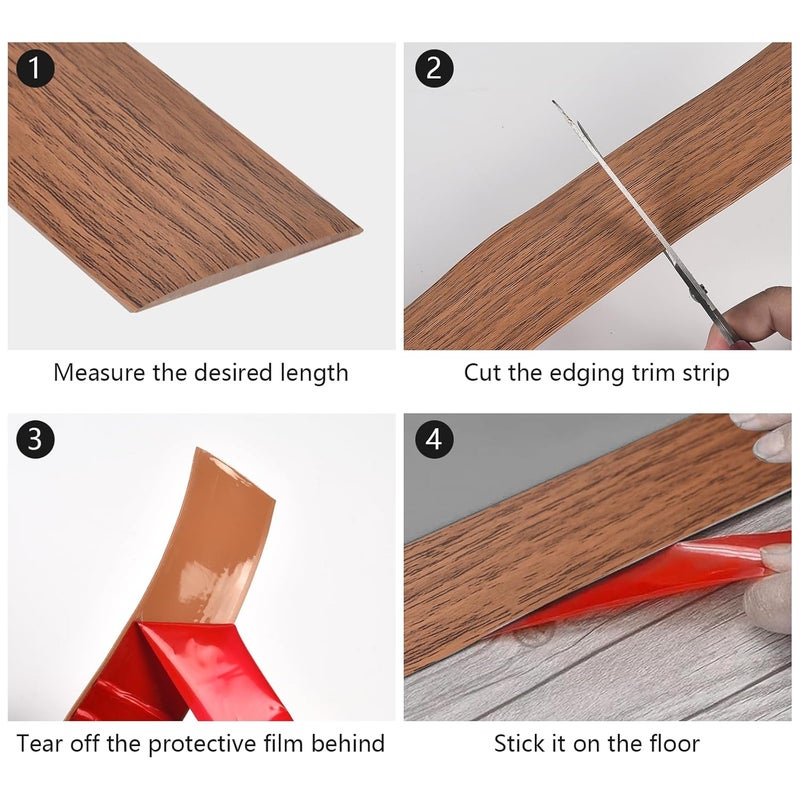 Farady Vinyl Floor Transition Strip, Self Adhesive Floor Cover Strip PVC Laminate Threshold Strip Bar Flat Divider Strip for Joining Floor Gaps, Doorways Threshold, Carpet, 2" Wide (Brown Wood Grain, 3.28Ft) - Image 3